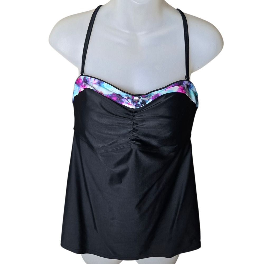 Athleta Womens Floral‎ Fade Bandeau Tankini Swim Top 38 B/C Tall Black Vacation